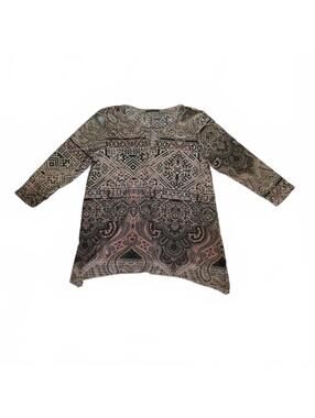 Gyft Long Sleeve Tunic Top with Geometric and Paisley Pattern